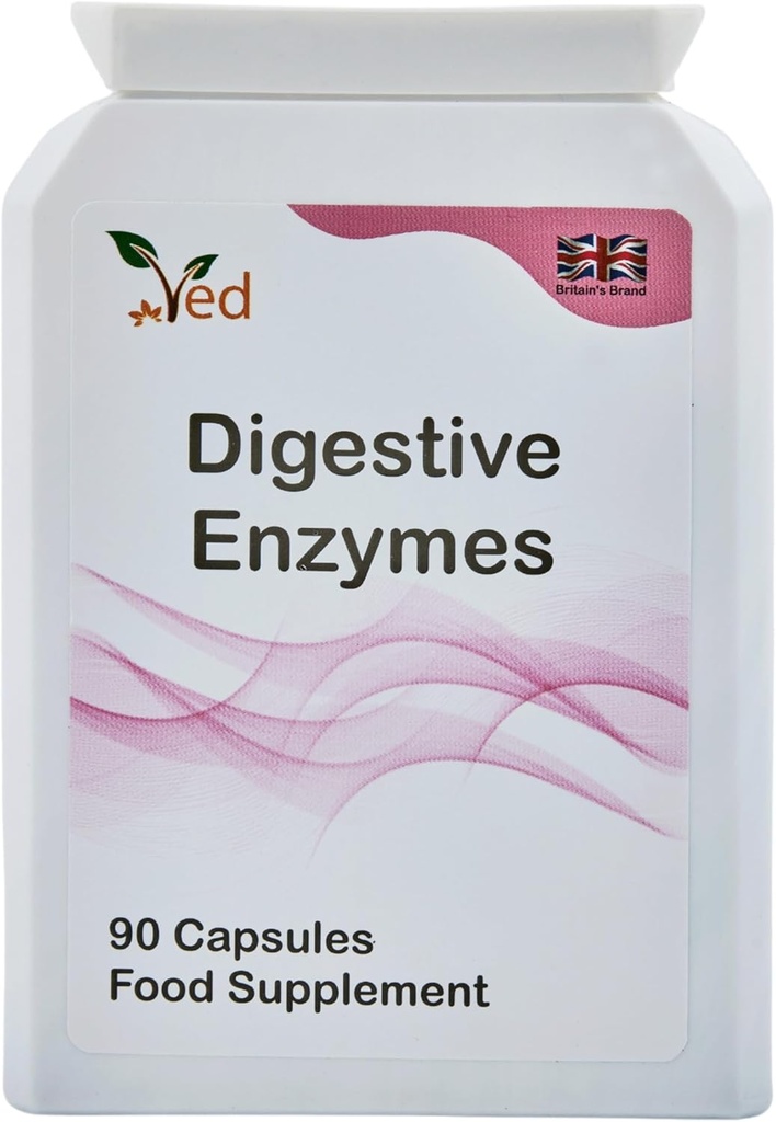 Ved Digestive Enzymes, Comprehensive Food Intolerance Complex, Targets Multiple Intolerances including Gluten, Lactose & Casein, 90 Vegan Capsules(45 Days Supply)
