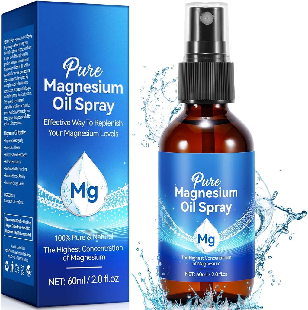 Aceite de esparcido de magnesio puro, aceite de magnesio para pies y sueño, fácil de absorber, 2.02 Fl Oz