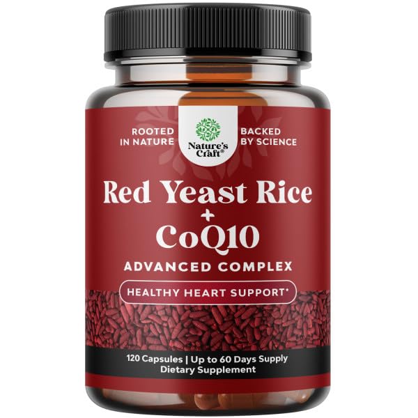 Rice de levadura roja con suplemento CoQ10 - Advanced Healthy Heart & Healthy Cholesterol Levels Formula for Men &amp; Women - Extra Strength Capsule with Red Yeast Rice 1200 mg Capsules with CoQ10-120 Count