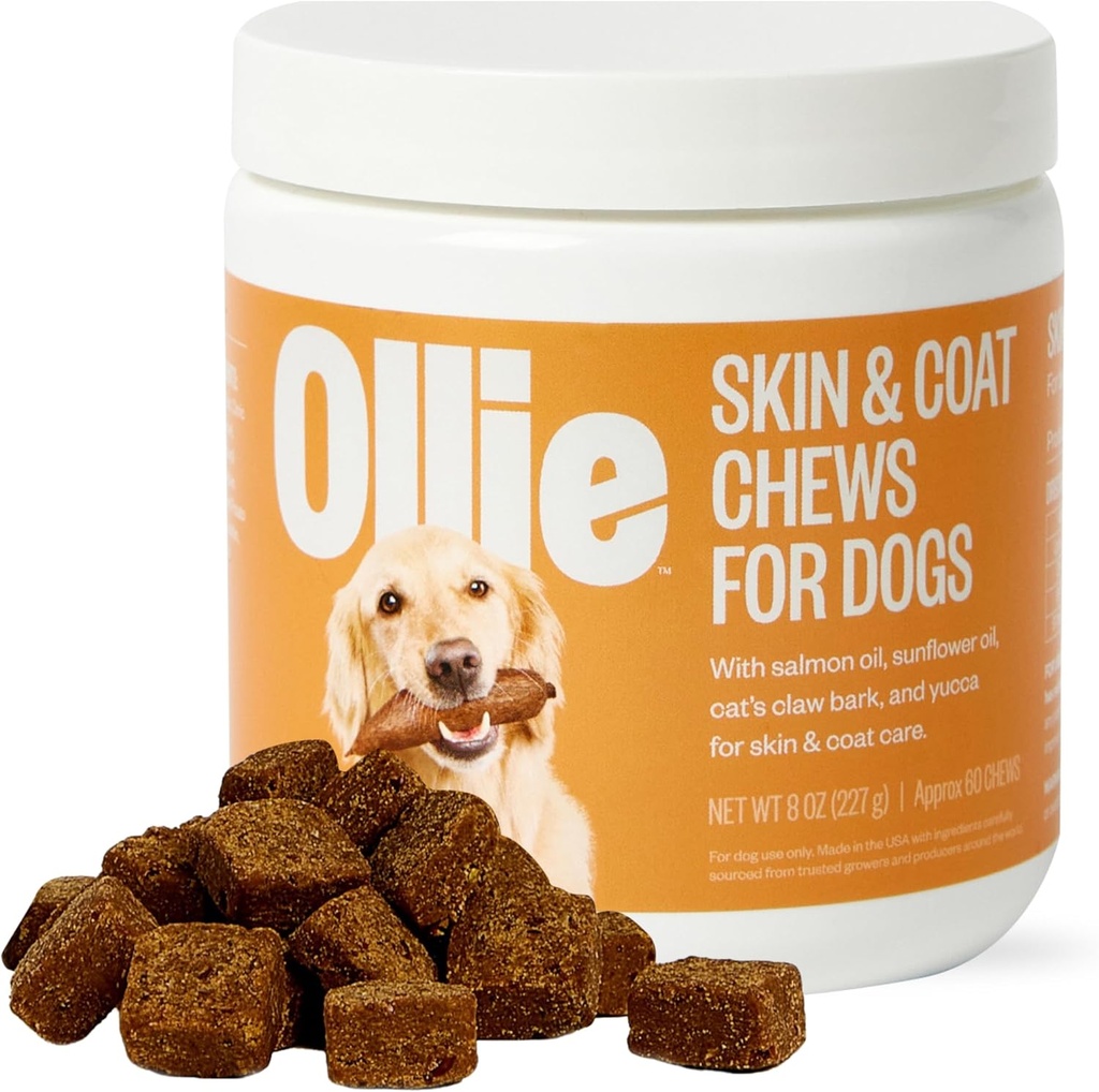 Ollie Dog Skin &amp; Coat Suplemento, Soothes Irritated Skin, promueve Saludable &amp; Shiny Fur & Coat, 60 Conde Appx.