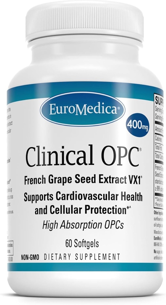 EuroMedica Clinical OPC - Cardiovascular Health & Focus Support Supplement - Dietary Supplement with Grape Seed Extract &amp; Sunflower Lecithin - Immune Support Supplement Formula - 60 Softgels