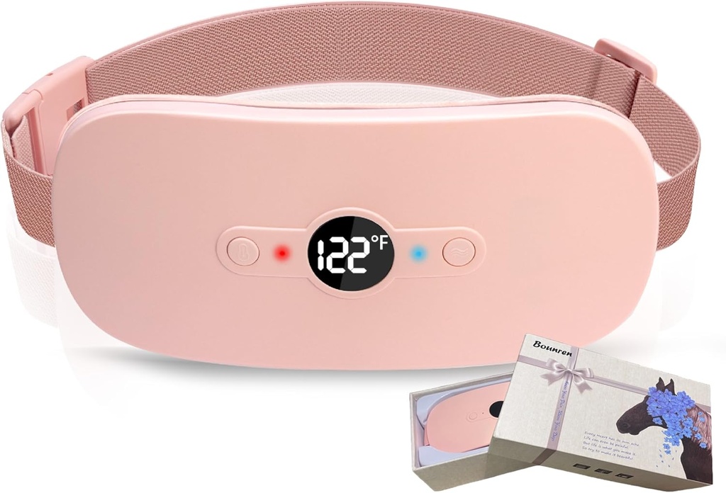 Bounren Portable Calefacción Pad para Calambres de Período, Portable Cordless Calefacción Pad con Caja de Regalo Delicado,Soft Pink