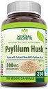 Herbal Secrets Psyllium Husk Suplemento Silencio 500 Mg Silencio 250 Veggie Capsules Silencio No-GMO Silencio Gluten Gratis Silencio Made in USA
