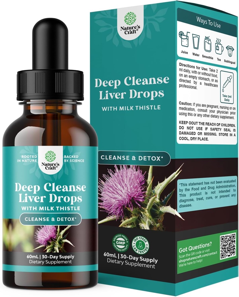 Deep Liver Cleanse, Detox &amp; Repair with Milk Thistle Liquid Drops - Liver Detox Liquid Artichoke Extract with Dandelion Leaf, Ginger & Turmeric Curcumin for Immunity & Daily Cleanse -60 ml Bottle
