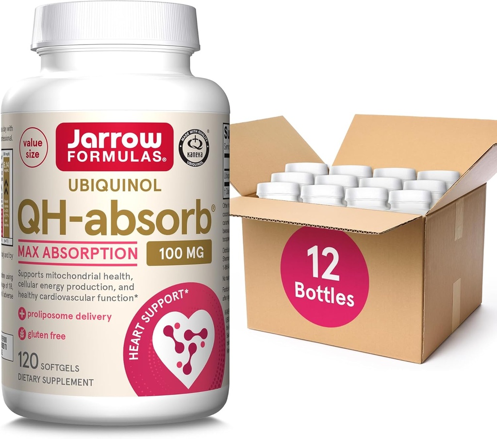 Jarrow Formulas QH-Absorb, 100 mg, Ubiquinol Dietary Supplement for Healthy Cardiovascular Function, 120 Softgels, 120 Day Supply,12 Packs