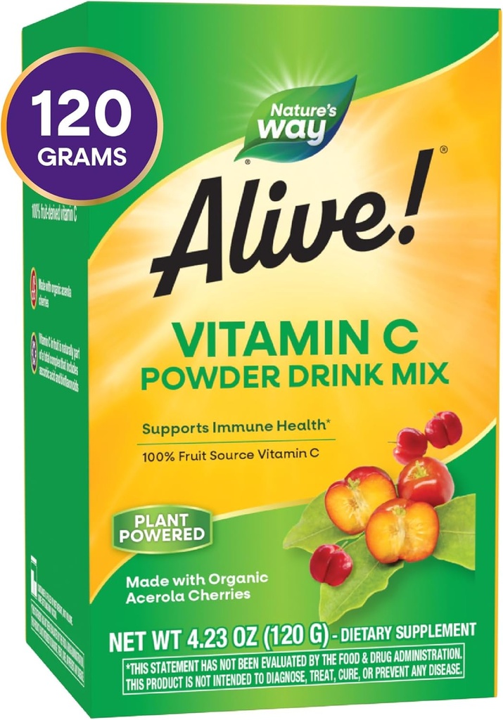 ¡La naturaleza está viva! Vitamina C Powder Drink Mix de Acerola Orgánica, 4.23 oz.