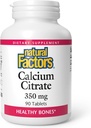Factores naturales, Citrato de calcio, ayuda a mantener fuertes huesos y dientes, 90 tabletas (90 porciones)