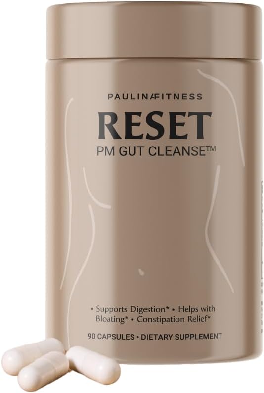 Paulina FITNESS Reset Overnight Digestive Aid, Bloating Relief, " Gut Health Supplement TEN Natural Detox " Digestive Cleanse to Support Weight Management and Relieve Constipation TEN 90 Capsules