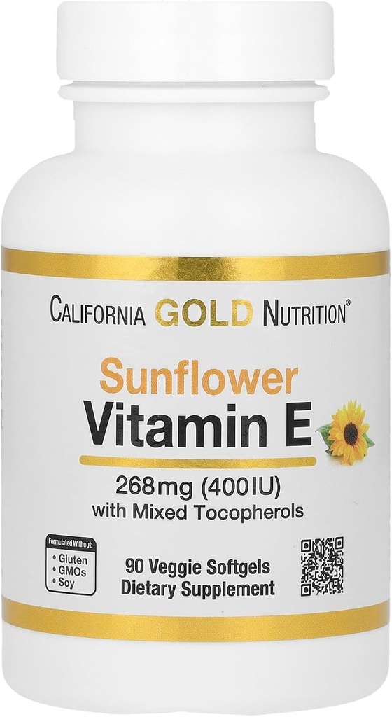 California Gold Nutrition Sunflower Vitamina E con tocoferoles mixtos, 400 UI, 90 Veggie Softgels