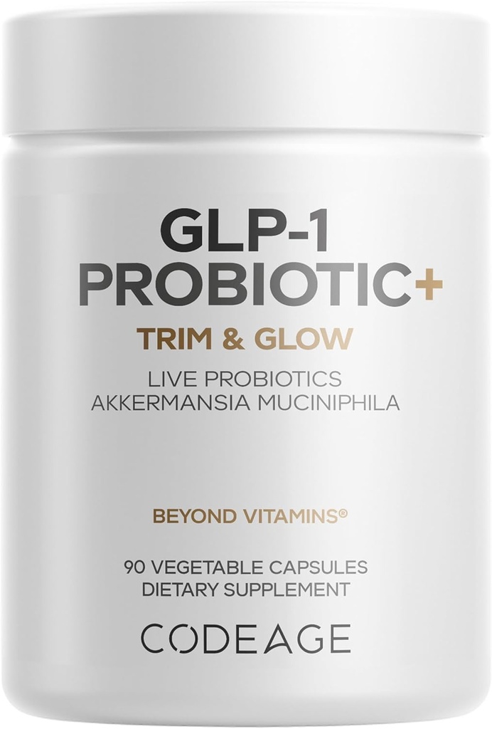 Codeage GLP-1 Probiótico+ - Probióticos en vivo Akkermansia, Clostridium, Bifidobacterium, Chicory Inulin Probiótico, Prebióticos &amp; Postbióticos Suplemento - 500 Millones de UA, 3 meses de suministro - 90 cápsulas