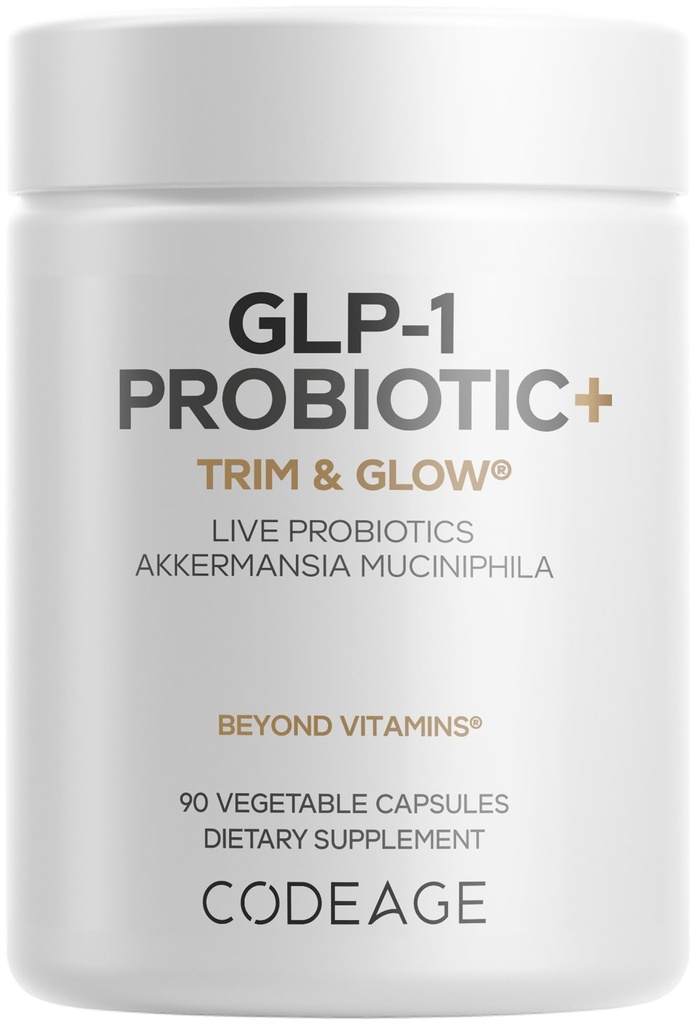 Codeage GLP-1 Probiótico+ - Probióticos en vivo Akkermansia, Clostridium, Bifidobacterium, Chicory Inulin Probiótico, Prebióticos &amp; Postbióticos Suplemento - 500 Millones de UA, 3 meses de suministro - 90 cápsulas