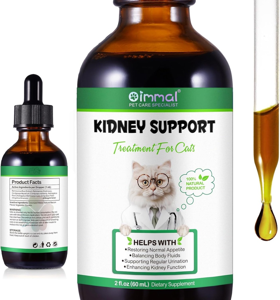 Liver Supplement for Cats, Liver & Kidney Support Drops with Chinese Herbs Rehmannia Glutinosa and Cordyceps Sinensis to Strengthen Liver & Kidneys Support, Pet Health Supplement for Cats - 2 x 60 ml