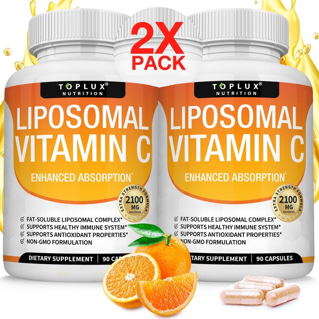 Vitamina Liposomal C 2100mg Alta Absorción Gorda Soluble VIT C - Soporte Inmunitario Collagen Booster Defensa Inmunitaria & potente antioxidante, MCT Oil & Sunflower Lecithin, Acsorbic Acid, Vegan Non-GMO