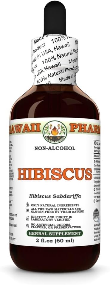 Hawai Pharm Hibiscus Extracto libre de alcohol, Glicérite para soporte antioxidante, promueve la circulación, apoya la vitalidad cardíaca, mejora la función del hígado, revitaliza y revitaliza - 2 fl.oz