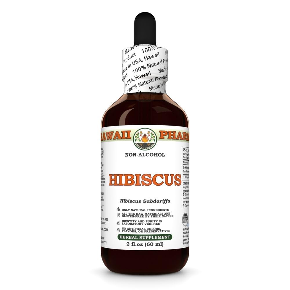 Hawai Pharm Hibiscus Extracto libre de alcohol, Glicérite para soporte antioxidante, promueve la circulación, apoya la vitalidad cardíaca, mejora la función del hígado, revitaliza y revitaliza - 2 fl.oz