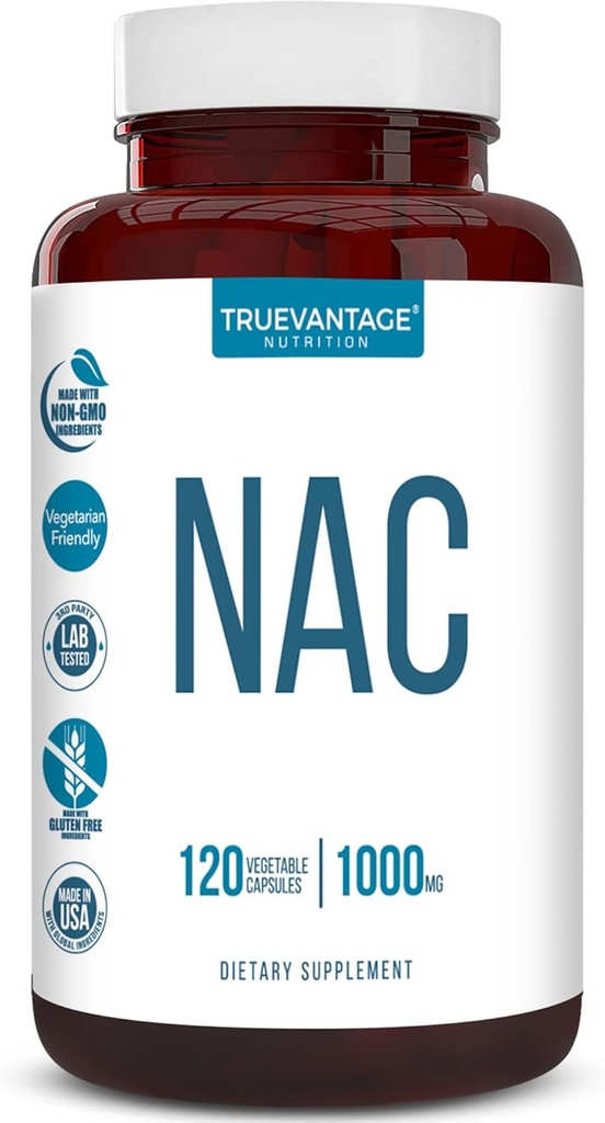 Suplemento NAC (N-Acetyl Cysteine) - 1000 mg-Apoyo Antioxidante - Promueve Salud y Detoxificación del hígado - Boosts Lung and Immune Health - Vegetable Capsules - 120 Conde - 60 Serviciones