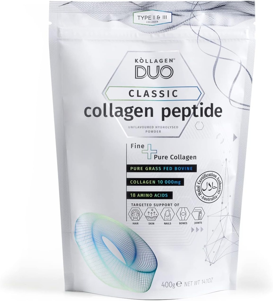 Colágeno Halal Premium Protein Powder - Fuente Proteína no saboreada Tipo I & III con 18 Aminoácidos, Glycine Boost, para uñas de pelo de piel - Suplemento Collagen