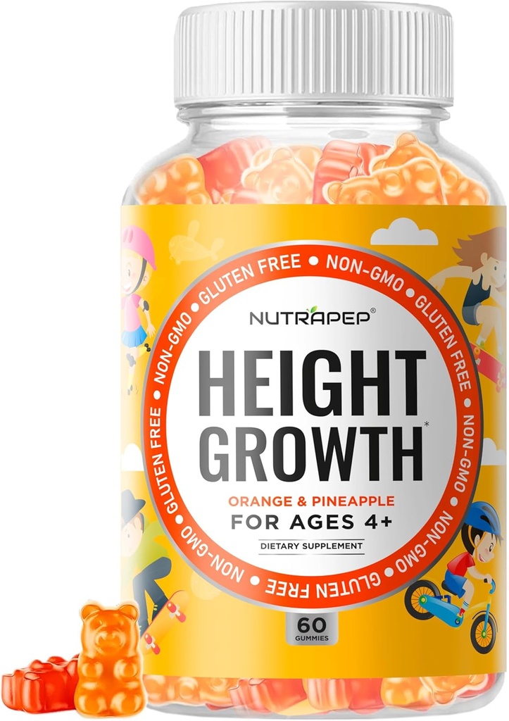 Adolescentes aumento de altura Suplemento Gummies - Los niños crecen más alto aumento de altura natural multivitamínico - con calcio vitamina D3 K2 Zinc L-Arginina L-Glutamine L-Ornithine para niños niñas