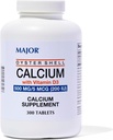 Calcio de ostra mayor con vitamina D3 500 mg / 5 mcg (200 UI) - Suplemento diario de calcio - 300 tabletas (1 paquete)