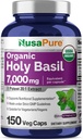 NusaPure USDA Organic Holy Basil Capsules 20:1 Extracto, 350 mg Equivalente a 7.000mg Silencio 150 Vegan Caps  Tulsi Holy Basil Leaf Extract ← 2.5% Ursolic Acid 