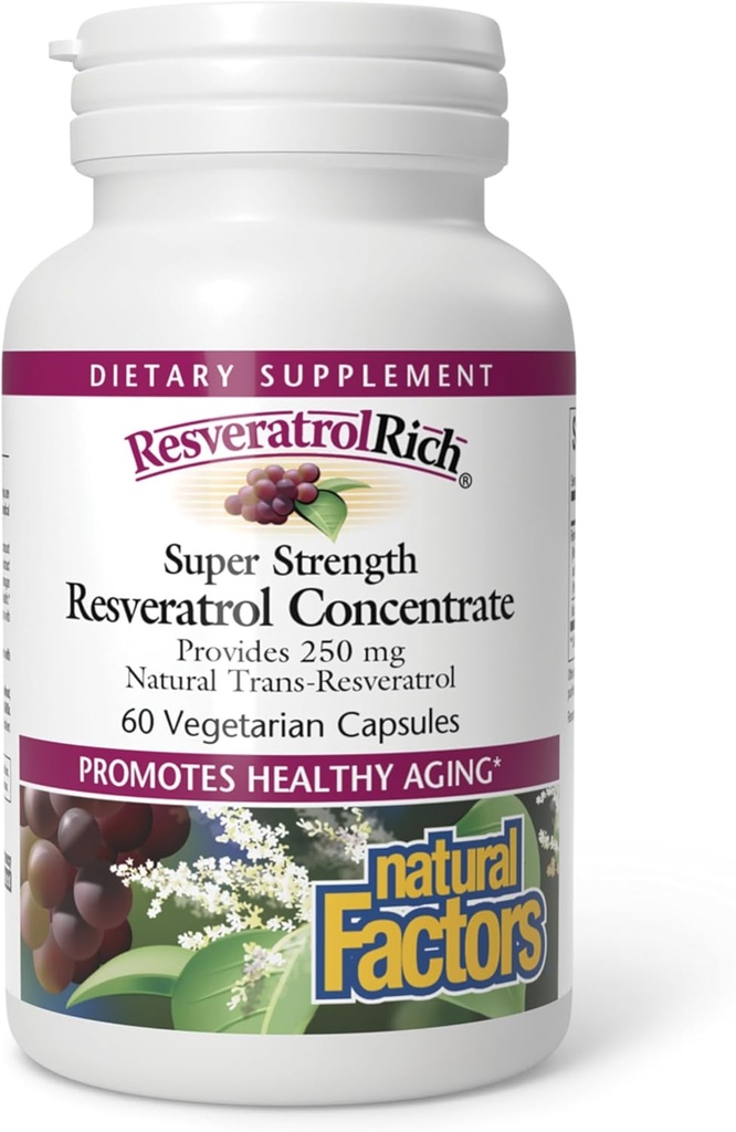ResveratrolRich by Natural Factors, Super Strength Resveratrol Concentrate, Promotes Healthy Aging, 60 cápsulas (60 porciones)