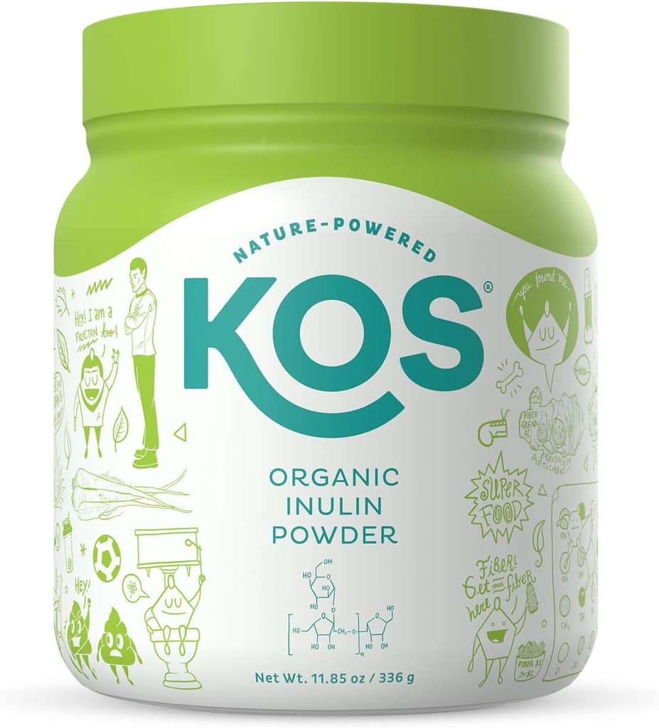 KOS Organic Inulin Powder, Unflavored & Unsweetened Superfood - Vegan Inulin for Prebiotic Intestinal Support, Digestive Health Promoting - USDA Certified, Non-GMO, Soy & Gluten-Free, 112 Servings Bag