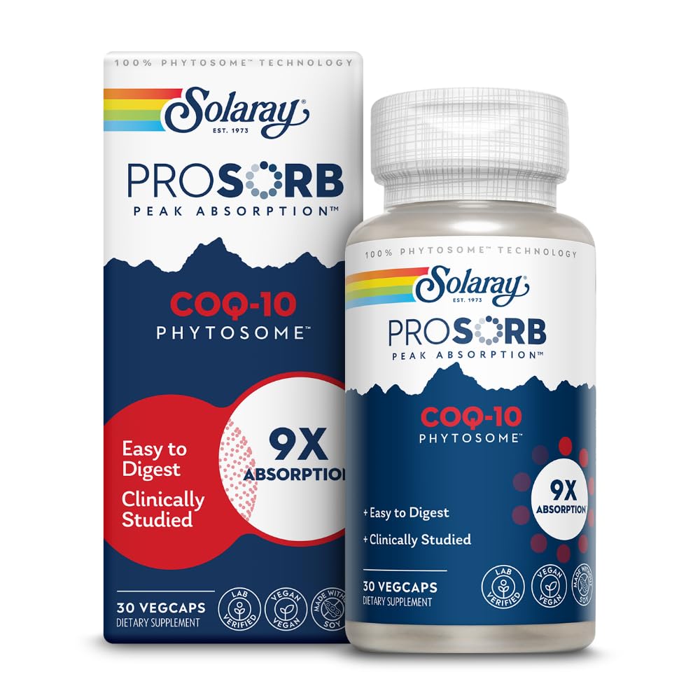 SOLARAY CoQ-10 Phytosome - 9X Absorption CoQ10 200mg - Easy-to-Digest Antioxidants Suplemento - Vegan y Hecho Sin Soy - Garantía de 60 días - 30 Servimientos, 30 VegCaps
