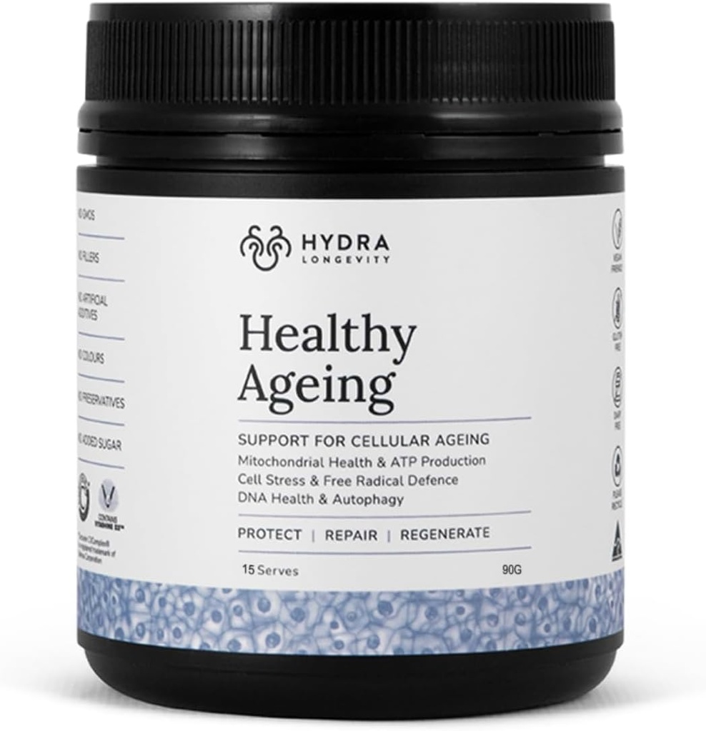 Suplemento de Envejecimiento Saludable Polvo, Efectos Anti-Ageing, Contiene Quercetina, Resveratrol y Activadores Nrf2, Antioxidantes Rich Nutrient-Dense, Non-GMO, Vegan (90 Gramos (15 Servimientos)