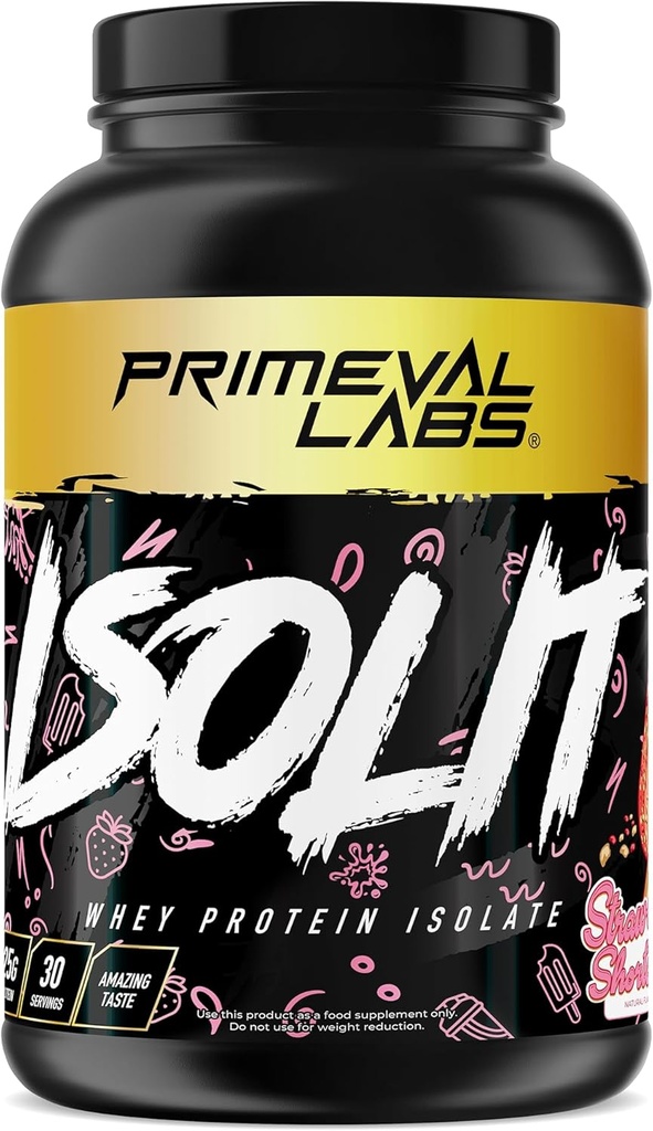 Laboratorios de Primeval ISOLIT - Whey Protein Powder, 100% Whey Isolate, 25g de Protein, BCAAs, Fast Absorbing, Easy Digesting (Strawberry Shortcake, 2lb)