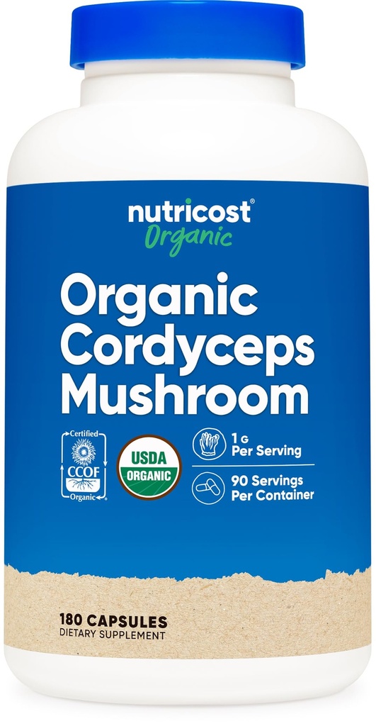 Nutricost Cordyceps Mushroom Capsules 1100mg, 90 Serv - CCOF Certified Made with Organic, Gluten Free, 550mg Por Capsule (180 cápsulas)