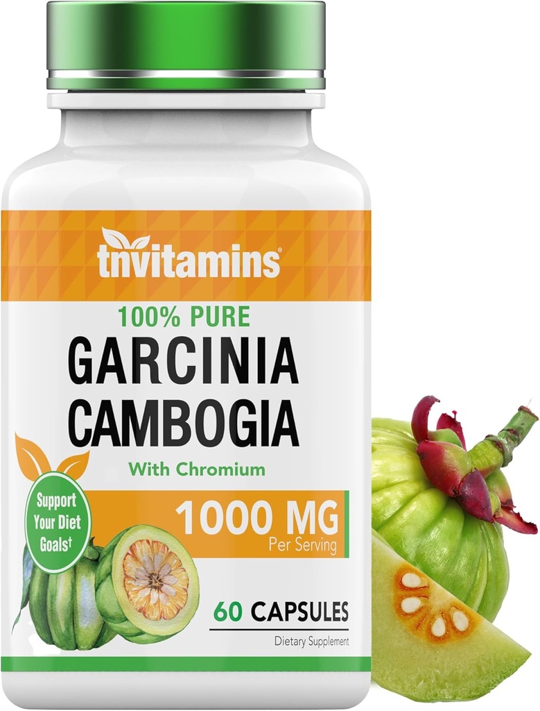 tnvitamins Garcinia Cambogia Extracto Cápsulas (1000 MG x 60 Píldoras) con Chromium ← Píldoras de Pérdida de Peso para Mujeres y Hombres*