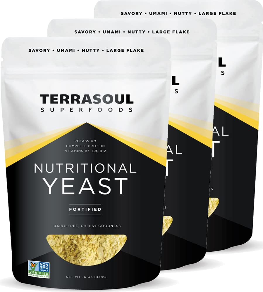 Terrasoul Superfoods Premium Nutritional Yeast Flakes, 3 Lbs (Pack of 3), Fortified, Savory Superfood for Vegan Cheese, Seasoning, and Plant-Based Protein Boost
