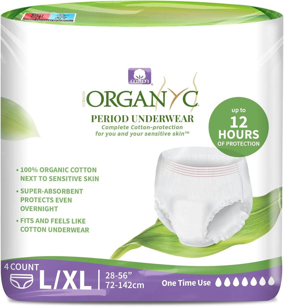 Organyc Certified Organic Cotton Disposable Periodo Ropa interior para la piel sensible 12 horas Protección completa