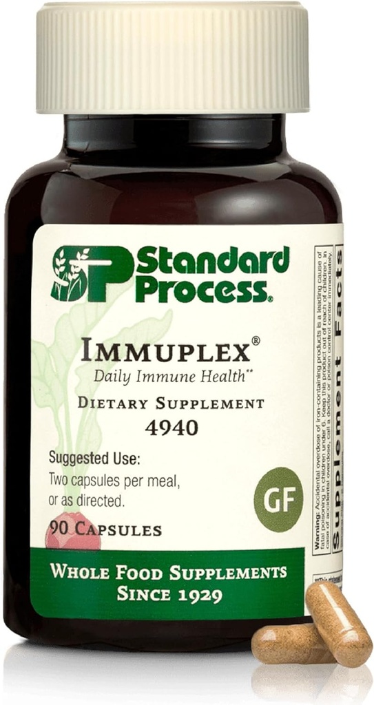 Standard Process Inc. Immuplex - Daily Immune Support Supplement with Folate, Iron, Vitamin C & Vitamin A - Mineral Supplement with Antioxidant Ingredients - 90 Capsules