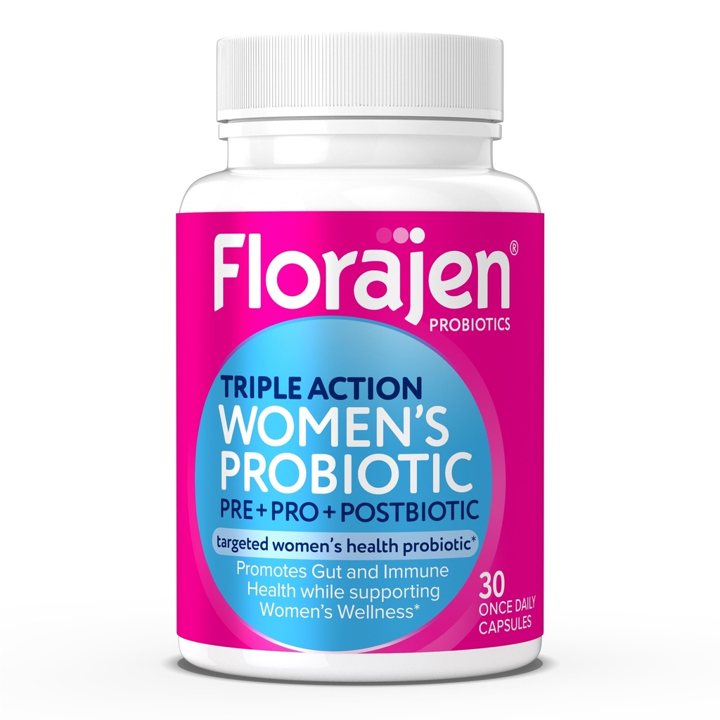 Prebiótico completo de triple-acción de las mujeres Florajen + Probiótico + Postbiótico para el soporte digestivo e inmunitario - Alivio de acción rápida del estreñimiento - libre de gluten - Vegan - No GMO - 30-
