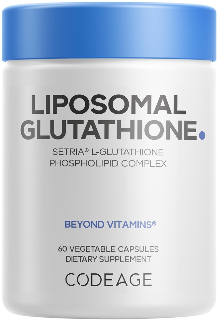 Codeage Liposomal Glutathione Supplement - Pure Reduced Setria L-Glutathione, Liposomal Delivery, Phospholipid Complex - Encapsulated Glutathione Powder Pills - Vegan, Non-GMO - 60 cápsulas