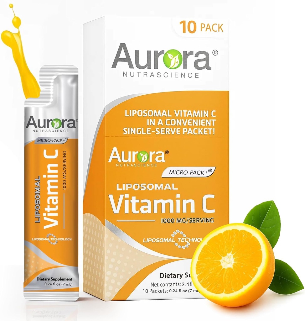 Aurora Nutrascience Micro-Pack Liposomal Vitamin C, Immune Support, 1,000 mg Per Serving, Vegan, Gluten Free, Non-GMO, 10 Single Serve Packets, Orange