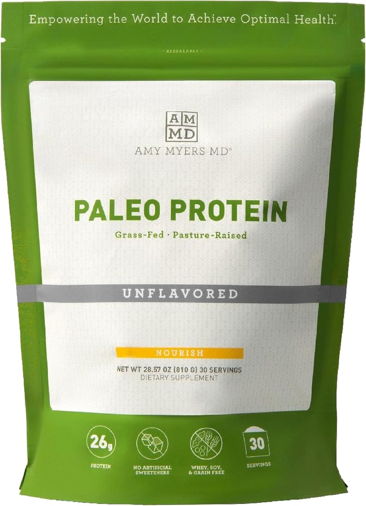 Amy Myers MD Paleo Protein Powder - Unflavored, 20 Servings - Collagen-Based Gut Function Support - Gluten-Free & Non-Dairy Protein Supplement