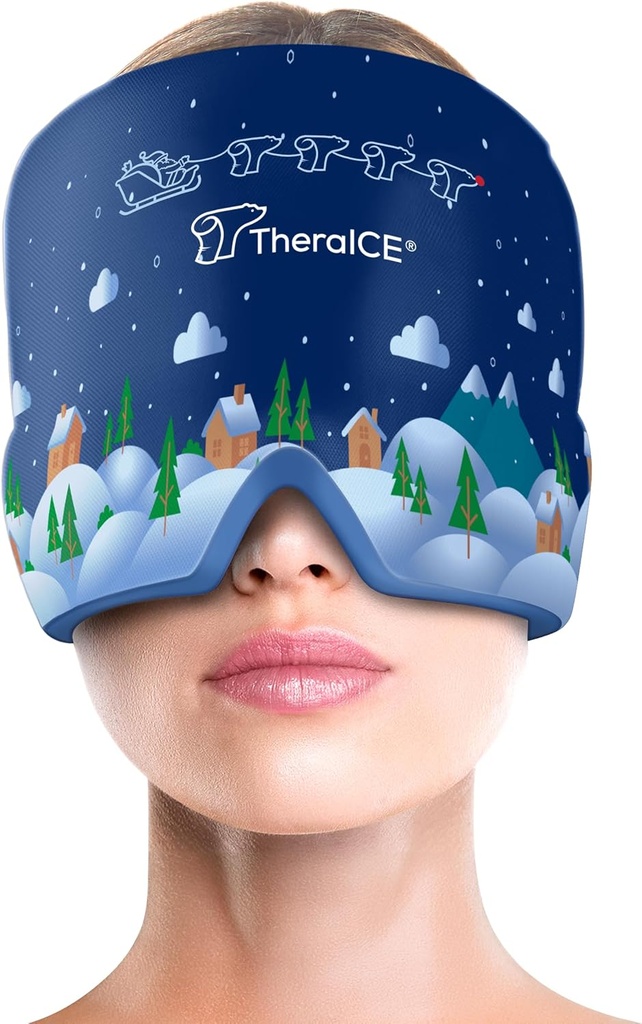 TheraICE Migraine Relief Cap, Cooling Gel Hat, Soothing Headache Ice Pack Mask Products, Face Cold Compres Head Wrap for Tension & Stress