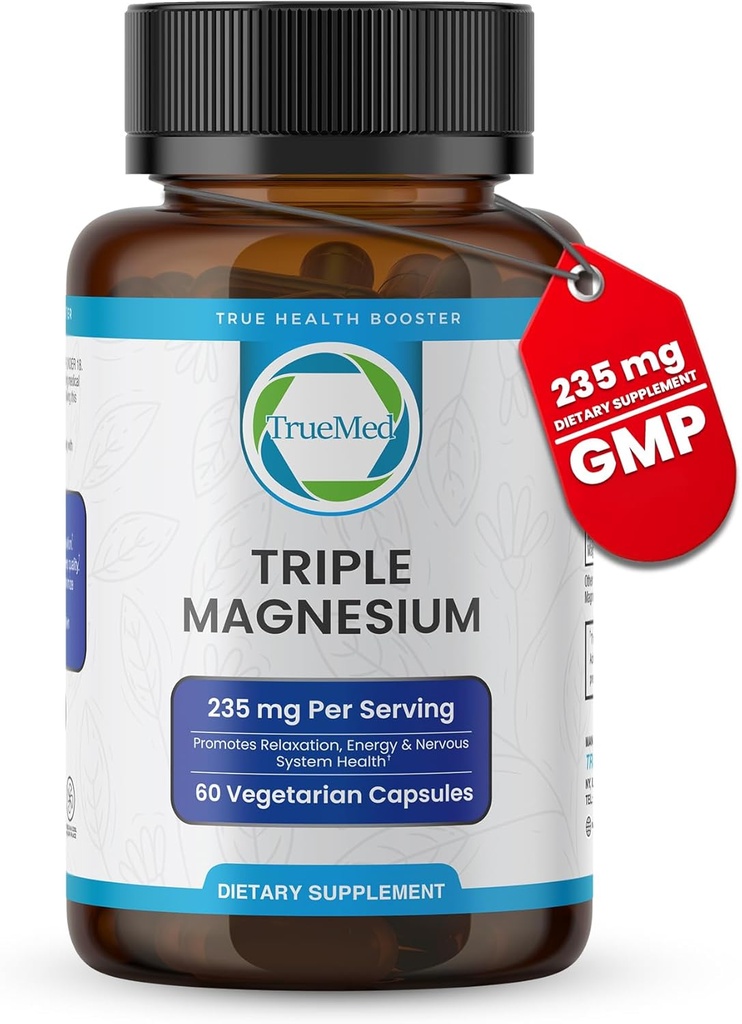Suplemento de magnesio triple, 235 mg, Dimagnesium Malate, Citrate, Lysinate Chelate, 60 cápsulas, soporta sueño, relajación muscular, bonificación " salud del corazón, energía " función nerviosa, EE.UU.