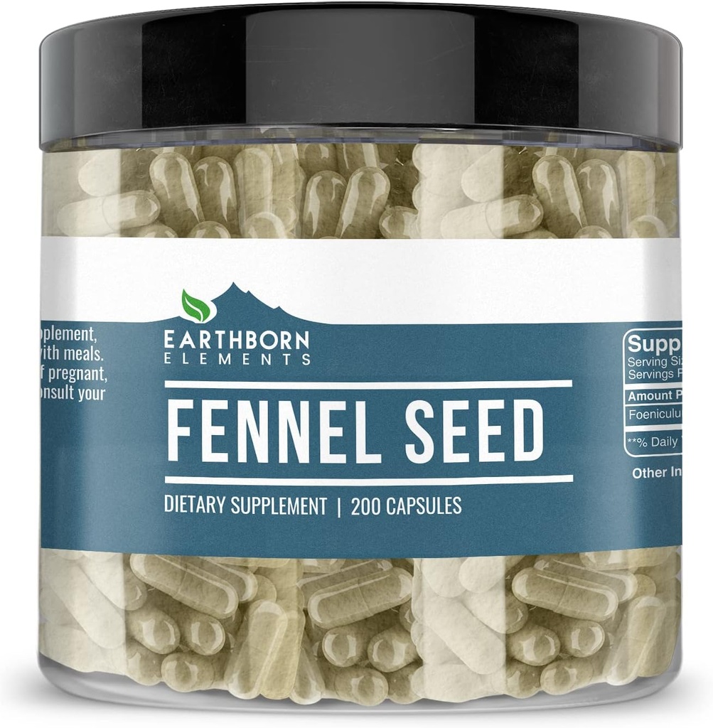 Elementos tercos Fennel Seed 200 Capsules, Puro ' Undiluted, No Additives