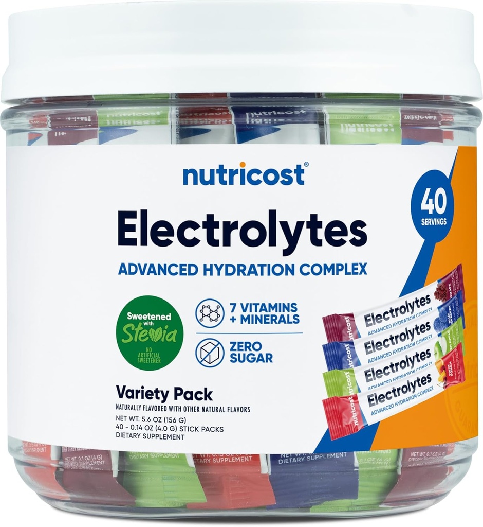 Nutricost Electrolytes Complex, Variety Pack Flavored, 40 Stickpacks - Advanced Hydration Complex