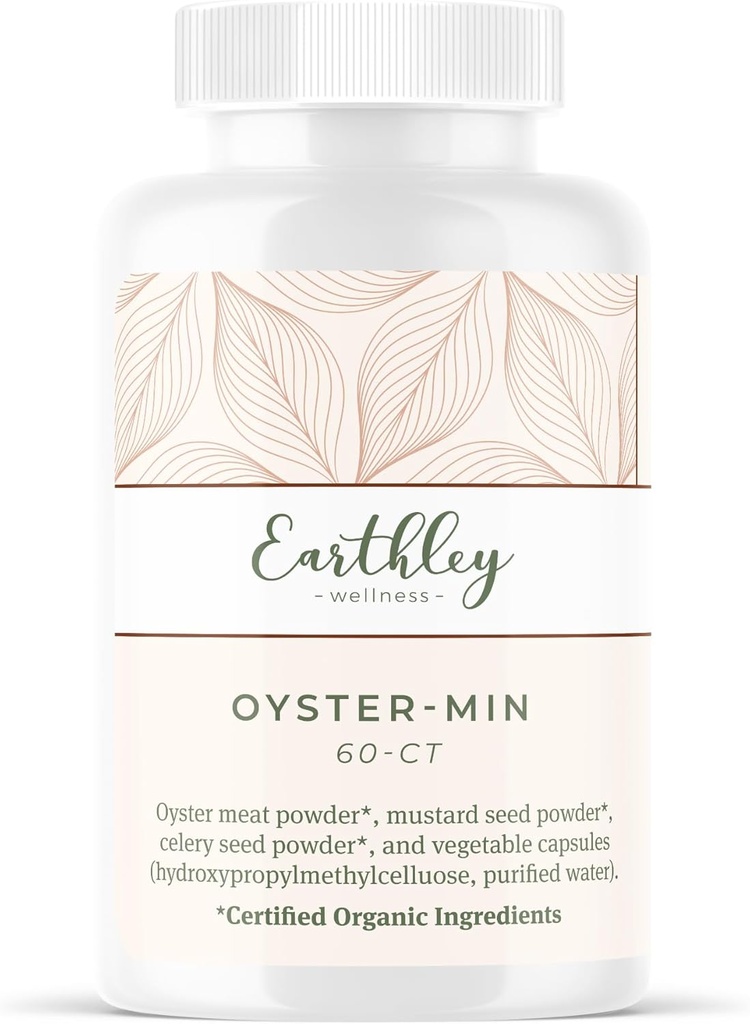 Earthley Wellness, Oyster-Min Capsules, Natural Zinc " Mineral Supplement, Promotes Energy " Mood, Rich in Antioxidants " Amino Acids, 100% Puro " Bioavailable (60 cápsulas)