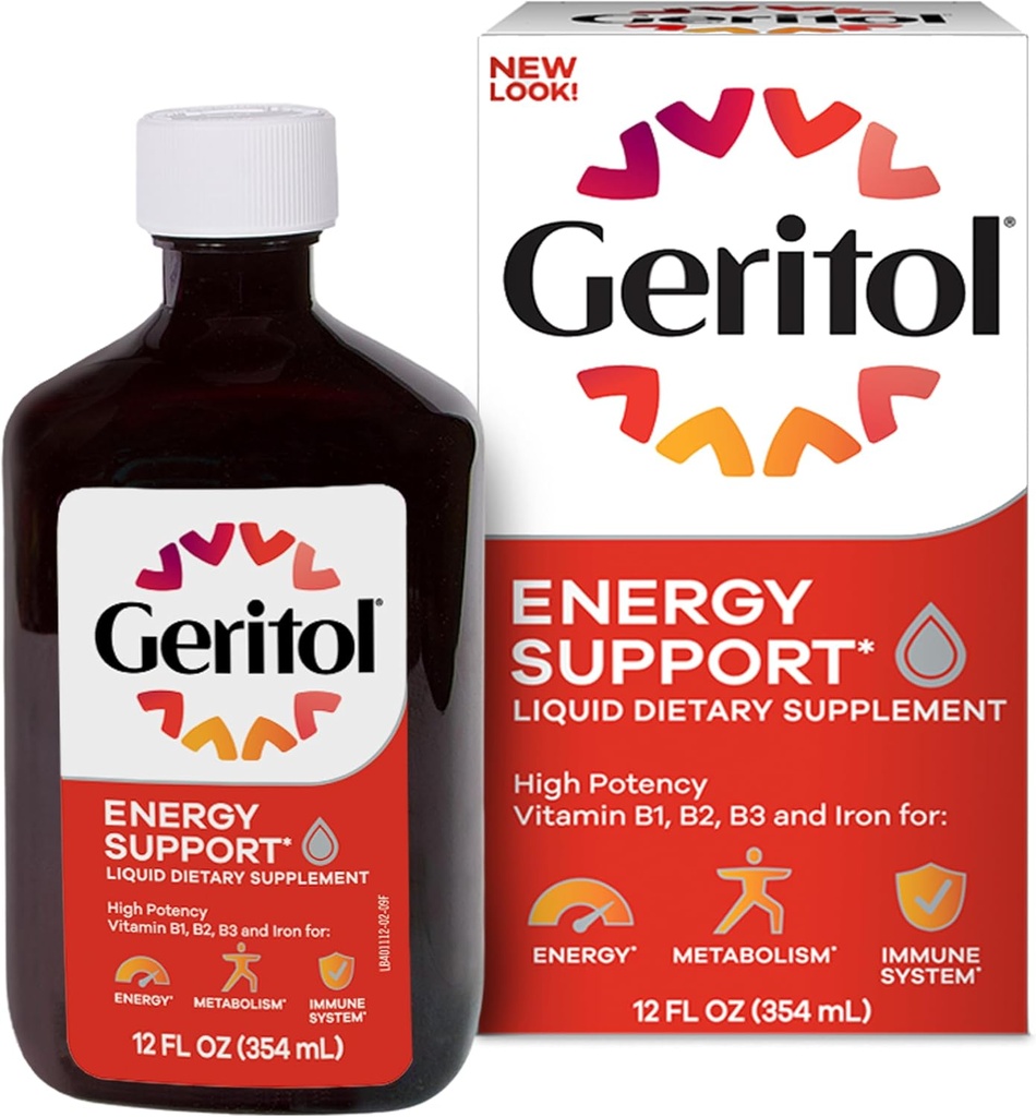 Geritol, Vitamina Líquida y Suplemento de Hierro, Apoyo Energético, Contiene Alta Potencia B-Vitamins e Hierro, Tasting agradable, Fácil de Tragar, Sin Dulces Artificiales, No GMO, 12 Oz