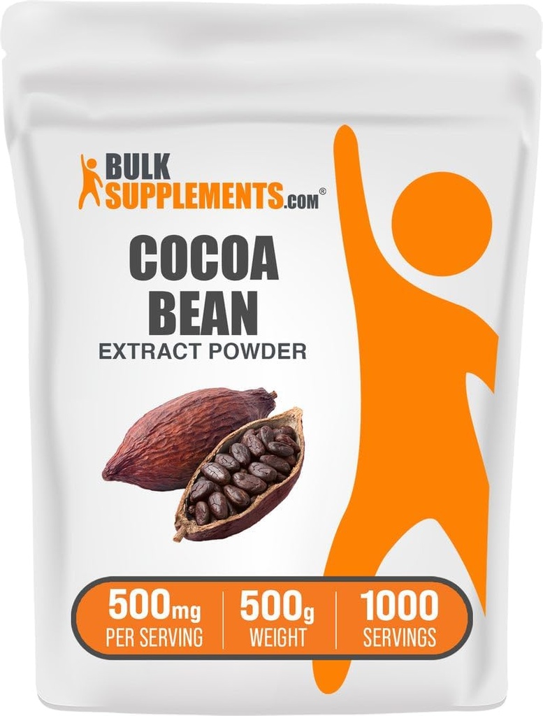 BulkSupplements.com Cocoa Bean Extract Powder - Cocoa Supplement - Unsweetened, Vegan & Gluten Free, 500mg por Serving, 500g (1.1 lbs) (Pack of 1)