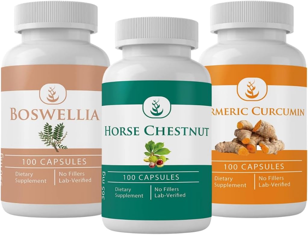PURE ORIGINAL INGREDIENTES Cabaña, Boswellia y Turmeric Capsule Bundle, 100 cápsulas cada uno, siempre puro, sin aditivos ni artillerías