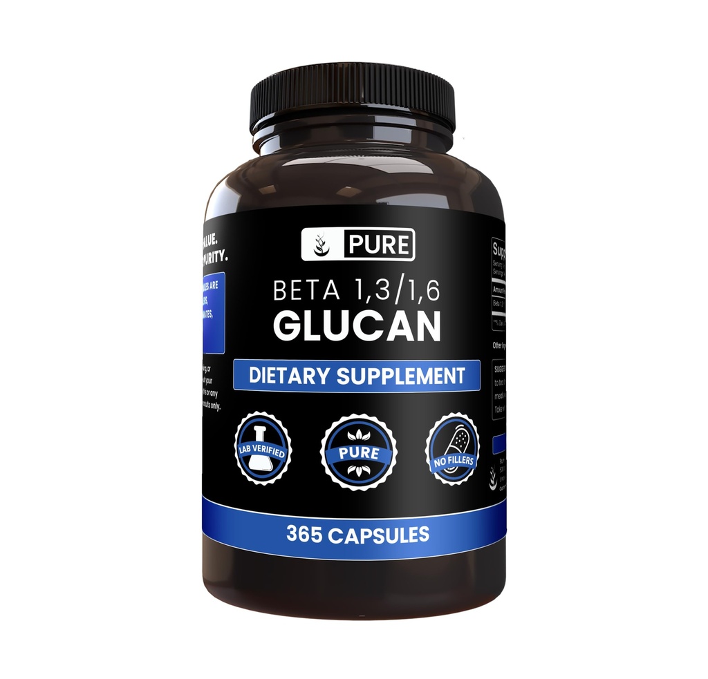 PURE ORIGINAL INGREDIENTES Beta Glucan 1,3/1,6, (365 capsules) No Magnesio ni artillería de arroz, siempre puro, laboratorio verificado