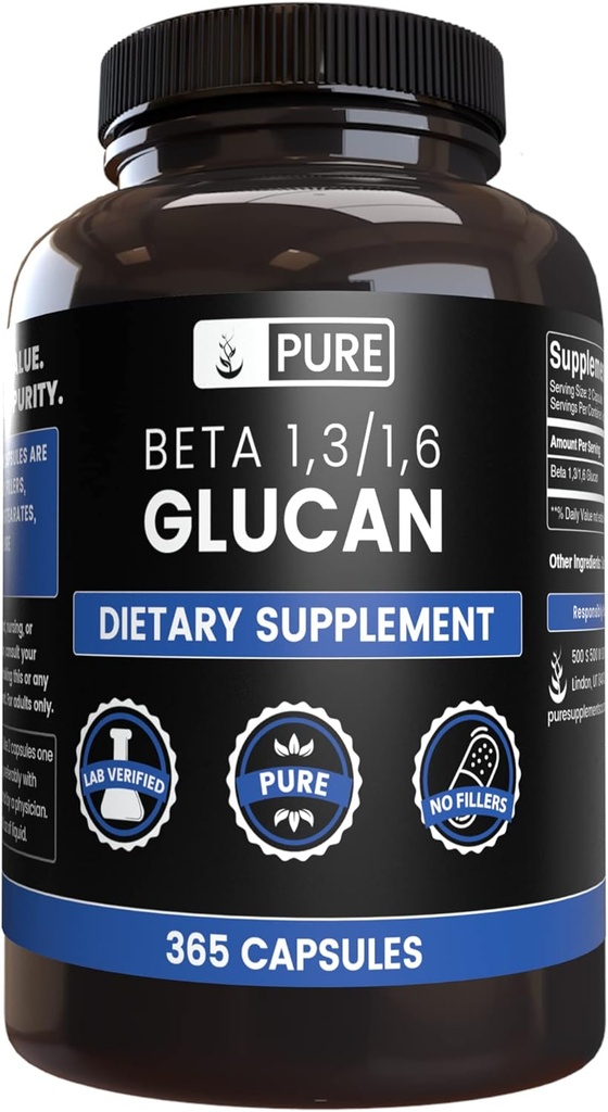 PURE ORIGINAL INGREDIENTS Beta Glucan 1,3/1,6, (365 Capsules) No Magnesium Or Rice Fillers, Always Pure, Lab Verified