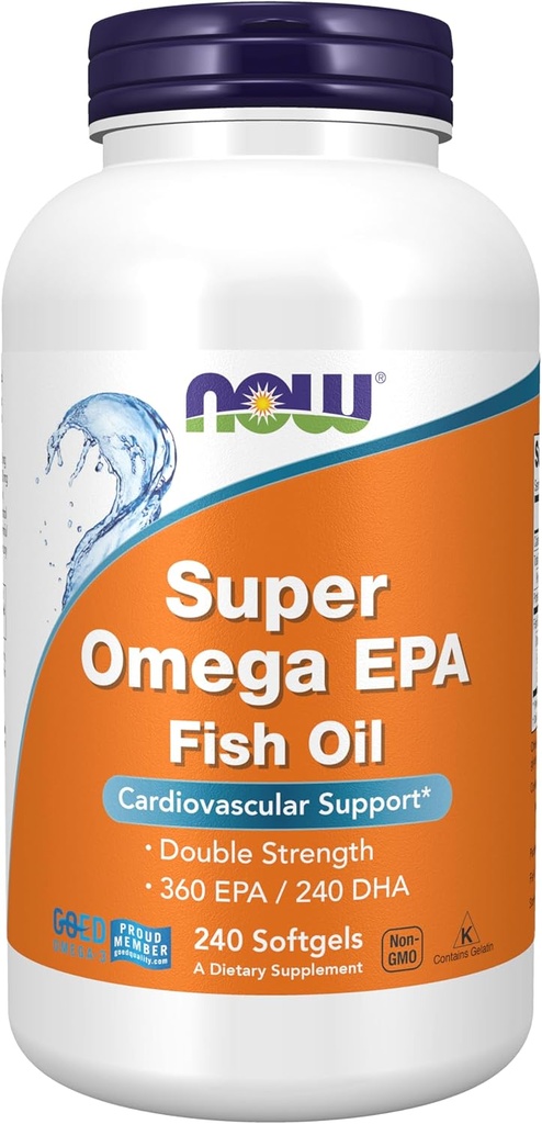 NOW Foods Supplements, Super Omega EPA, 360 EPA / 240 DHA, Molecularly Distilled, Cardiovascular Support*, 240 Softgels