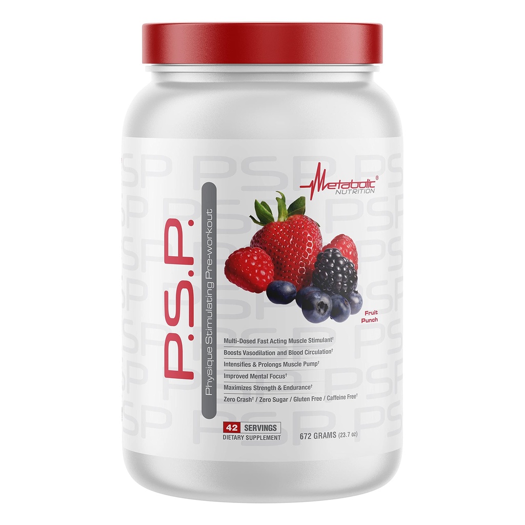 Nutrición metabólica P.S.P. Physique PreWorkout 672g Zero Sugar Caffeine Free (Fruit Punch)